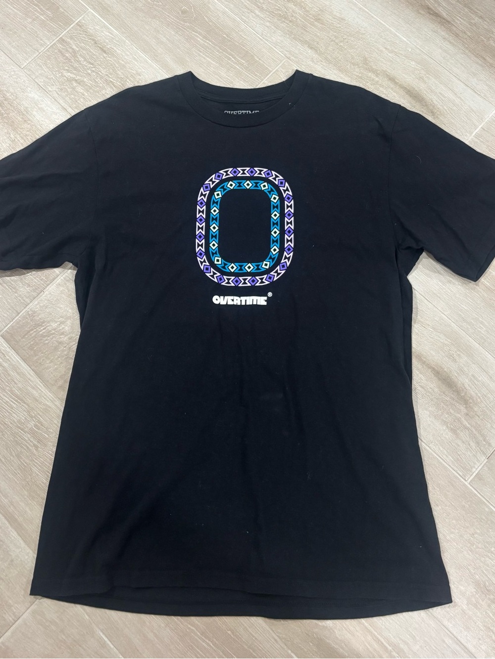 Overtime® Black Short-Sleeve Tee with Blue & Purple Graphic O